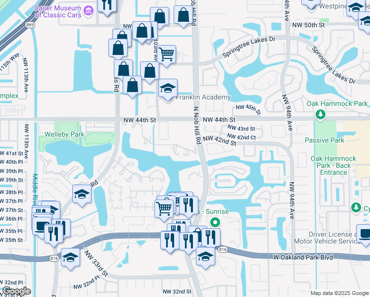 map of restaurants, bars, coffee shops, grocery stores, and more near 10020 Reflections Boulevard North in Sunrise