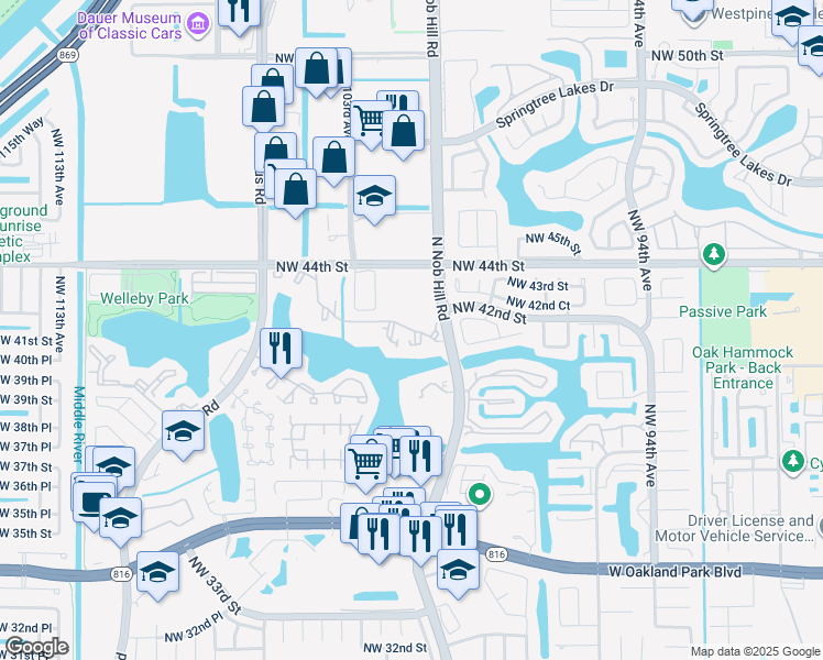 map of restaurants, bars, coffee shops, grocery stores, and more near 10020 Reflections Boulevard North in Sunrise