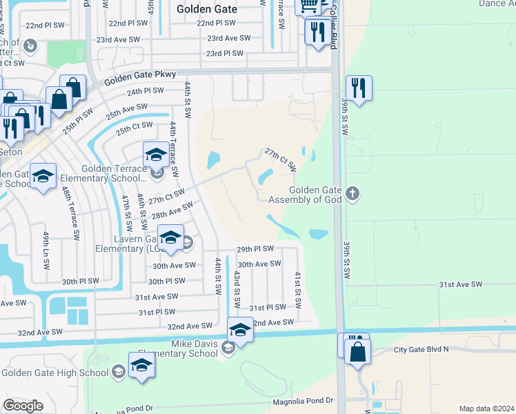 map of restaurants, bars, coffee shops, grocery stores, and more near 4366 27th Court Southwest in Naples