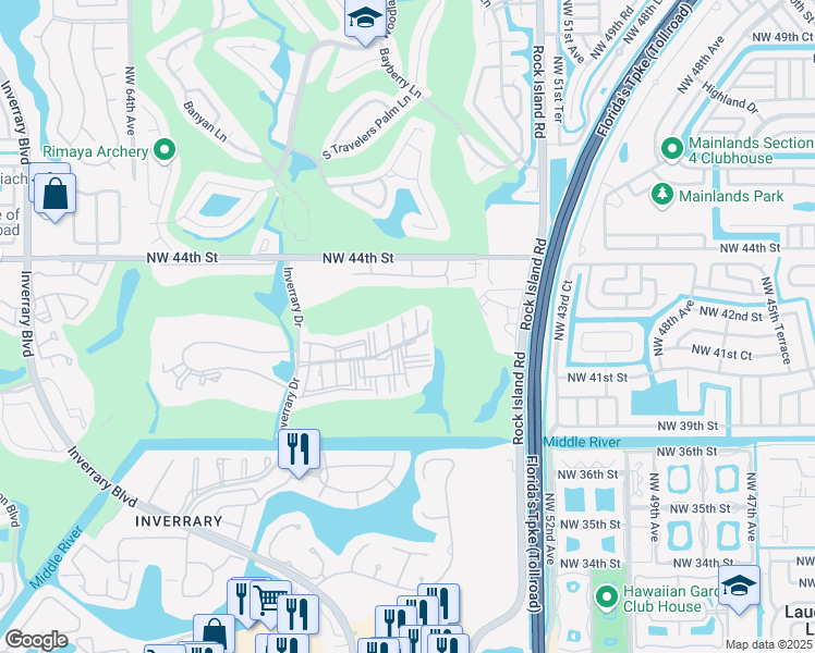 map of restaurants, bars, coffee shops, grocery stores, and more near 4168 Inverrary Drive in Lauderhill