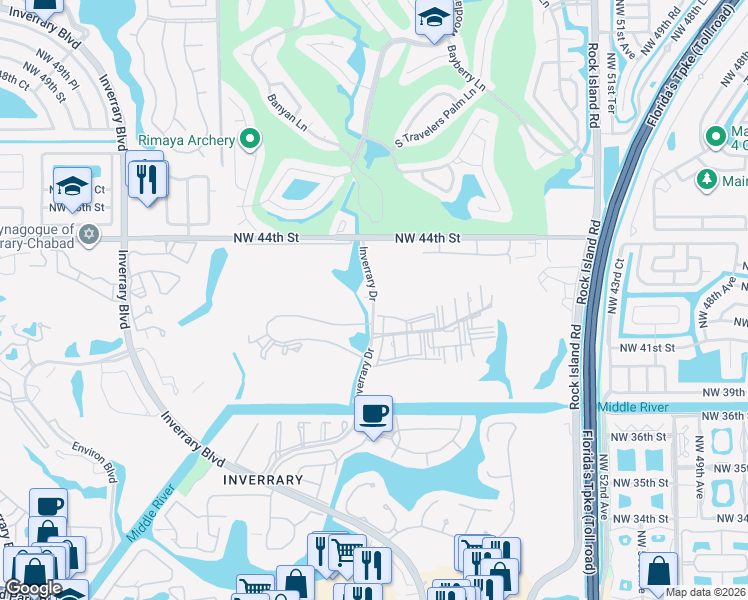 map of restaurants, bars, coffee shops, grocery stores, and more near 4078 Inverrary Drive in Lauderhill