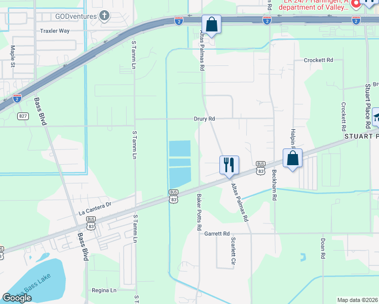 map of restaurants, bars, coffee shops, grocery stores, and more near 421 Countryside Lane in Harlingen