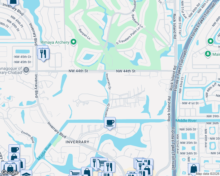 map of restaurants, bars, coffee shops, grocery stores, and more near 4078 Inverrary Drive in Lauderhill