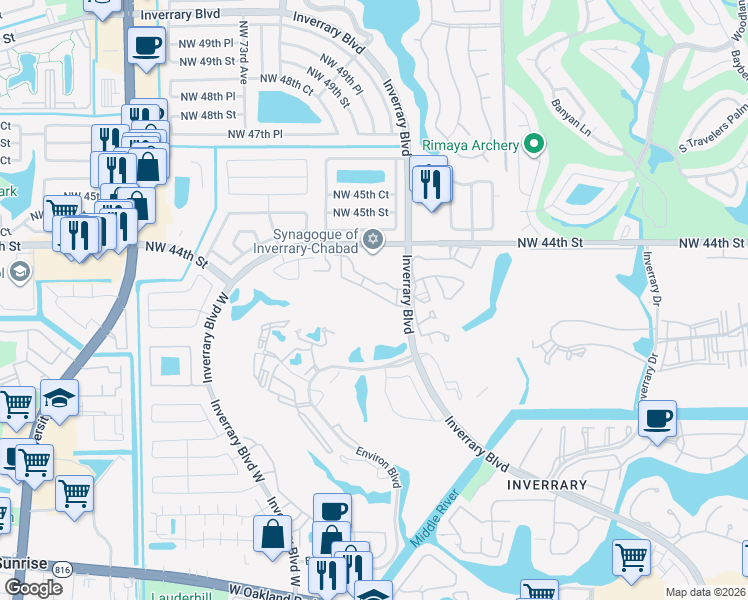 map of restaurants, bars, coffee shops, grocery stores, and more near 6726 Sienna Club Drive in Lauderhill
