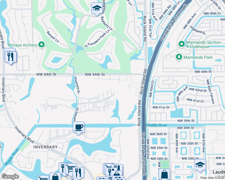map of restaurants, bars, coffee shops, grocery stores, and more near 5530 Northwest 44th Street in Lauderhill