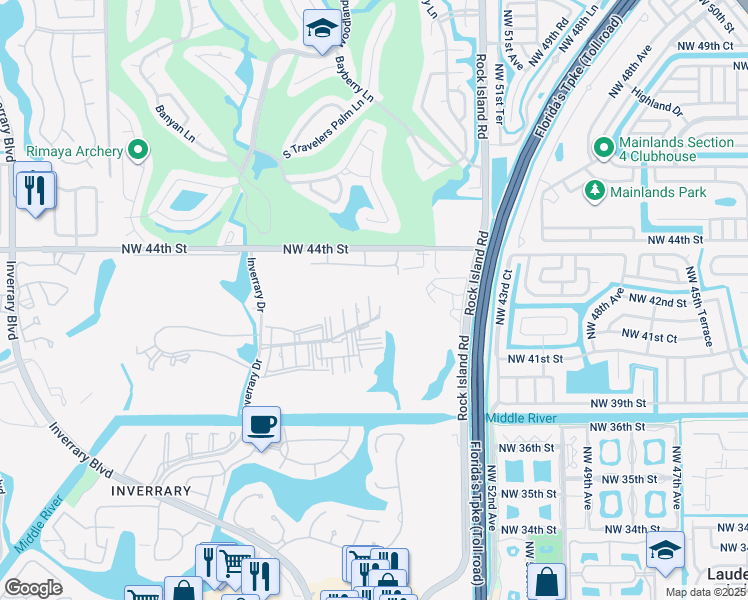 map of restaurants, bars, coffee shops, grocery stores, and more near 5530 Northwest 44th Street in Lauderhill