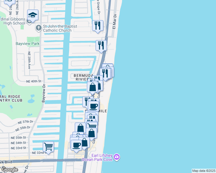 map of restaurants, bars, coffee shops, grocery stores, and more near 4040 Galt Ocean Drive in Fort Lauderdale