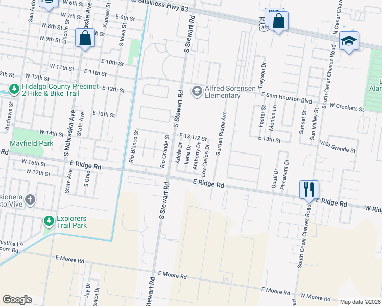 map of restaurants, bars, coffee shops, grocery stores, and more near 1304 Anthony Drive in San Juan