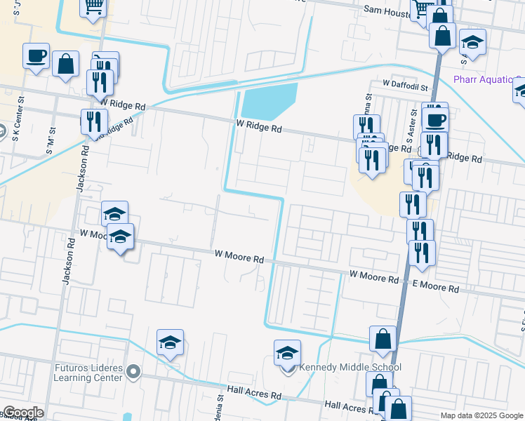 map of restaurants, bars, coffee shops, grocery stores, and more near 702 Inspiration Street in Pharr