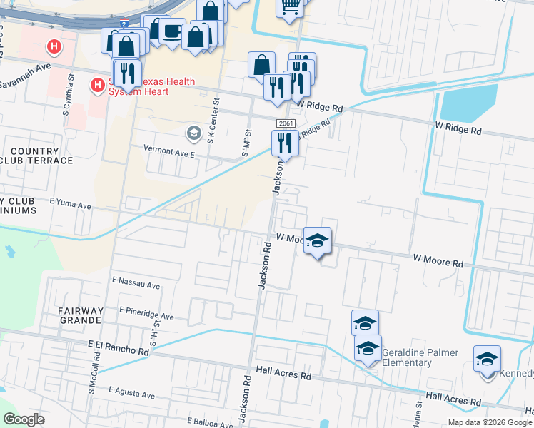 map of restaurants, bars, coffee shops, grocery stores, and more near 2812 South Jackson Road in Pharr