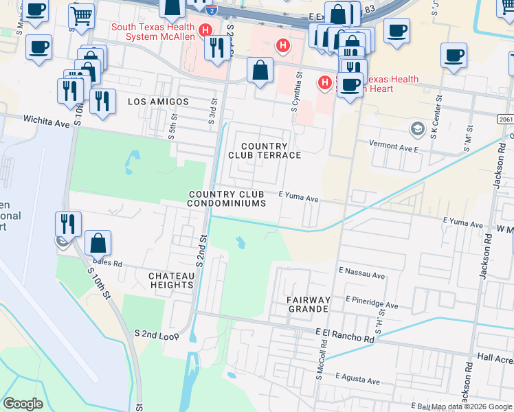 map of restaurants, bars, coffee shops, grocery stores, and more near 101 Yuma Avenue in McAllen