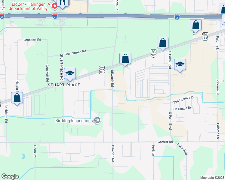 map of restaurants, bars, coffee shops, grocery stores, and more near 26247 Dilworth Road in Harlingen