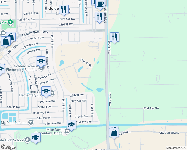 map of restaurants, bars, coffee shops, grocery stores, and more near 4298 27th Court Southwest in Naples