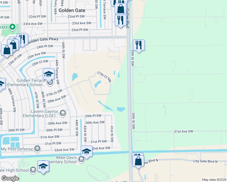 map of restaurants, bars, coffee shops, grocery stores, and more near 4298 27th Court Southwest in Naples