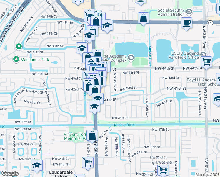 map of restaurants, bars, coffee shops, grocery stores, and more near 4249 Northwest 38th Avenue in Fort Lauderdale