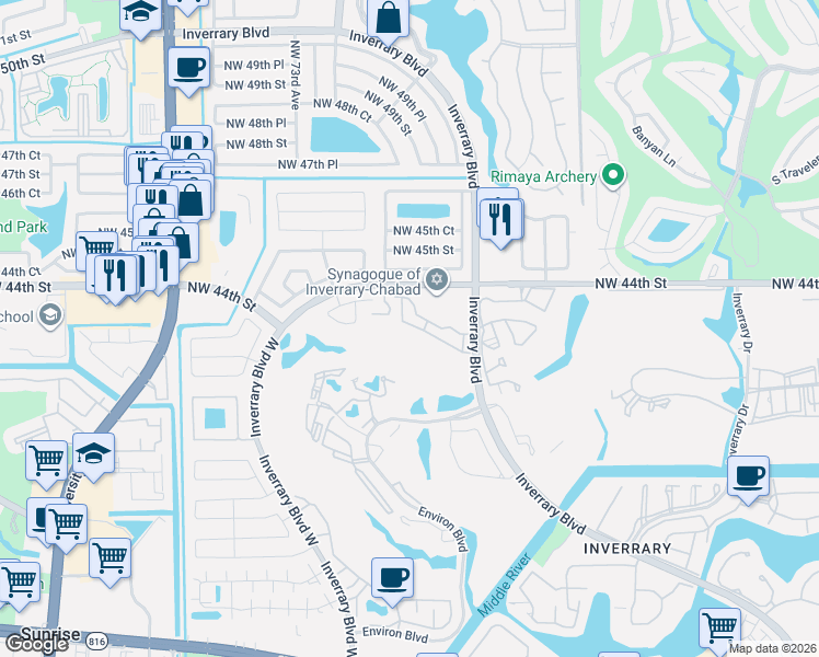 map of restaurants, bars, coffee shops, grocery stores, and more near 6823 Sienna Club Drive in Lauderhill
