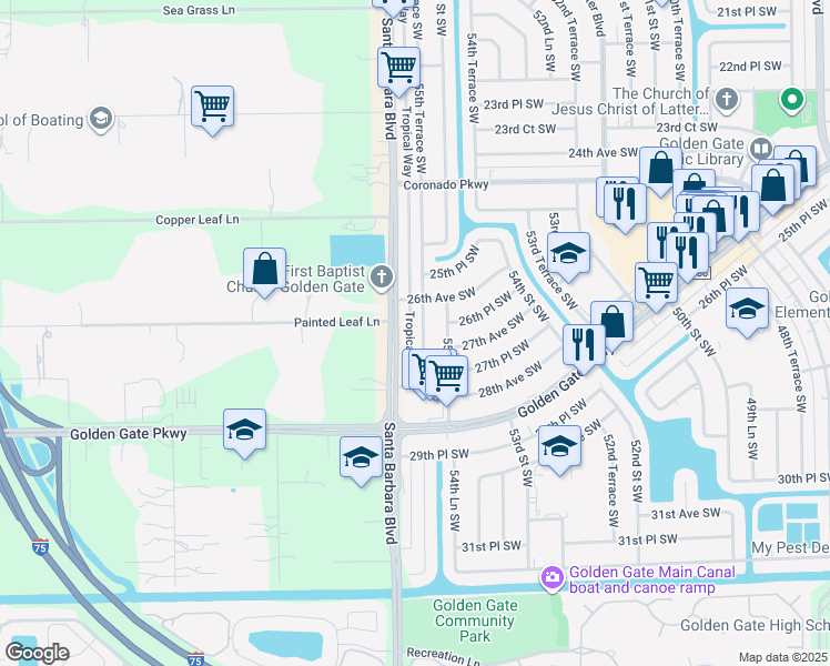 map of restaurants, bars, coffee shops, grocery stores, and more near 2620 Santa Barbara Boulevard in Naples