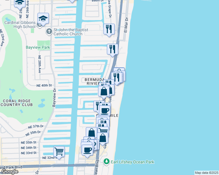 map of restaurants, bars, coffee shops, grocery stores, and more near 4041 Galt Ocean Drive in Fort Lauderdale