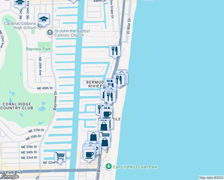map of restaurants, bars, coffee shops, grocery stores, and more near 4041 Galt Ocean Drive in Fort Lauderdale