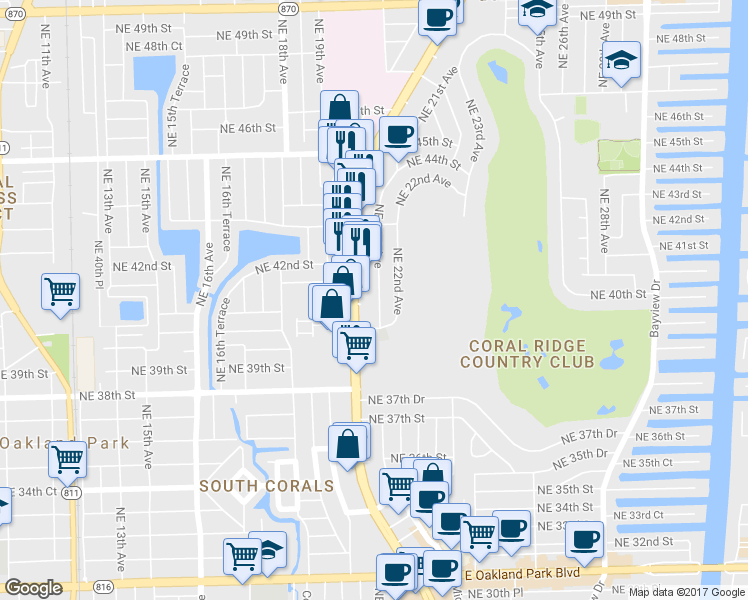 map of restaurants, bars, coffee shops, grocery stores, and more near 4001 Northeast 22nd Avenue in Fort Lauderdale