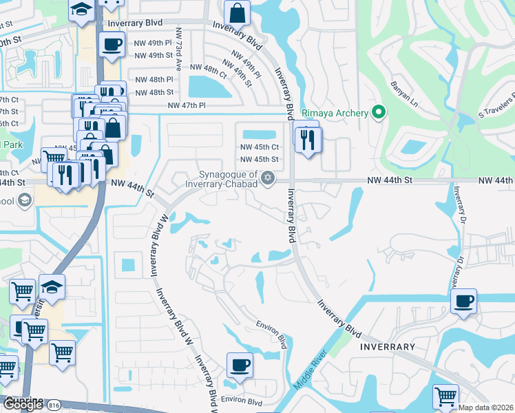 map of restaurants, bars, coffee shops, grocery stores, and more near 6823 Sienna Club Drive in Lauderhill