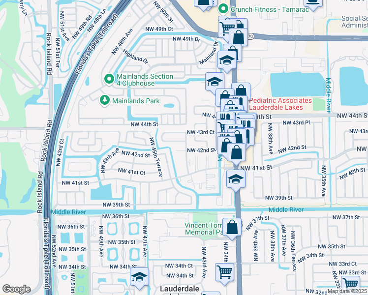 map of restaurants, bars, coffee shops, grocery stores, and more near 4400 Northwest 43rd Street in Lauderdale Lakes
