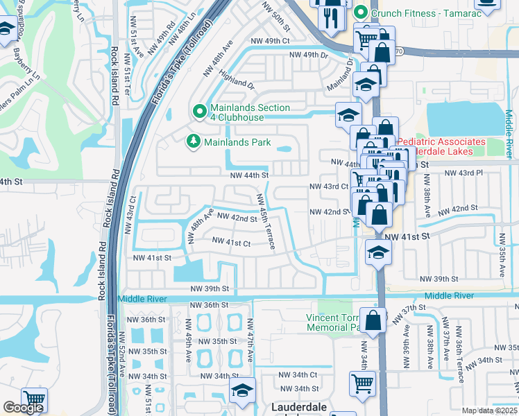 map of restaurants, bars, coffee shops, grocery stores, and more near 4300 Northwest 46th Terrace in Lauderdale Lakes