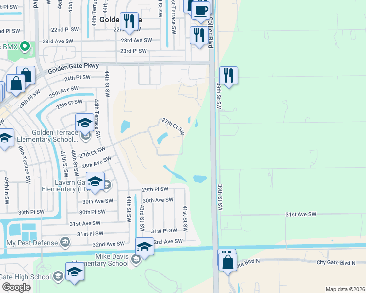 map of restaurants, bars, coffee shops, grocery stores, and more near 3170 27th Court Southwest in Naples