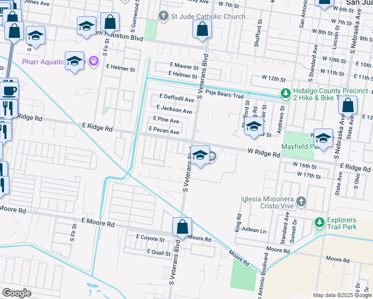 map of restaurants, bars, coffee shops, grocery stores, and more near 1304 South Veterans Boulevard in Pharr