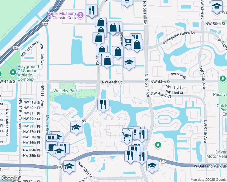 map of restaurants, bars, coffee shops, grocery stores, and more near 4201 Reflections Boulevard North in Sunrise
