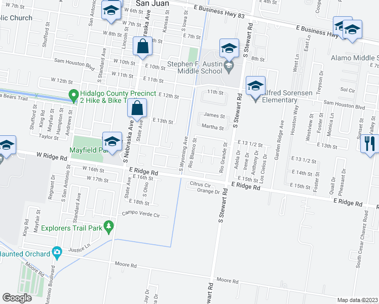 map of restaurants, bars, coffee shops, grocery stores, and more near 1400 Rio Blanco Street in San Juan
