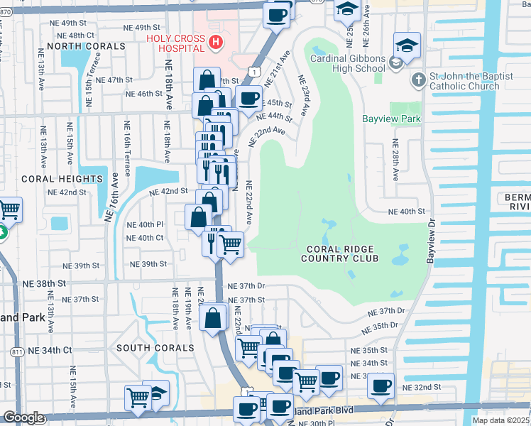 map of restaurants, bars, coffee shops, grocery stores, and more near 3964 Northeast 22nd Avenue in Fort Lauderdale