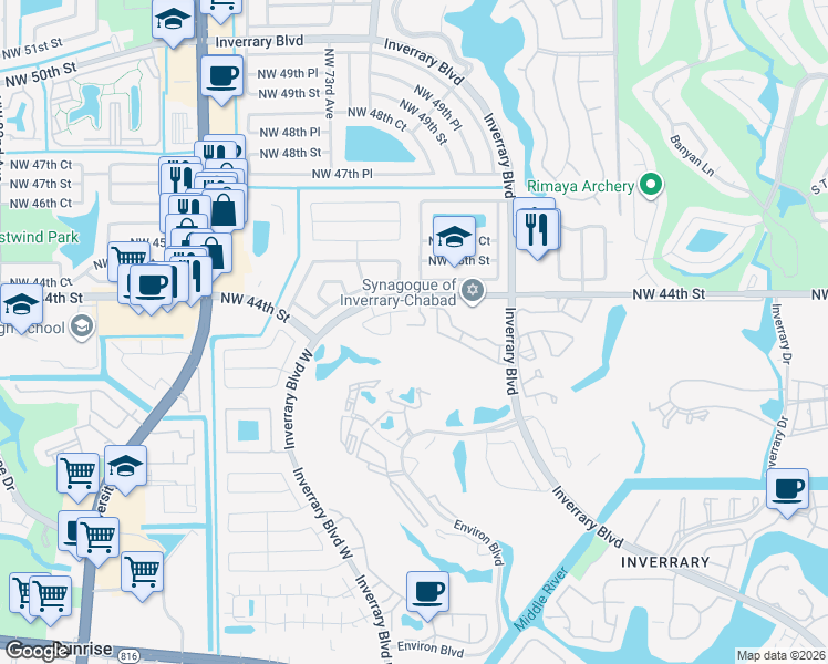 map of restaurants, bars, coffee shops, grocery stores, and more near 7050 Northwest 44th Street in Lauderhill