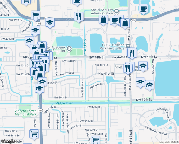 map of restaurants, bars, coffee shops, grocery stores, and more near 4166 Northwest 34th Way in Fort Lauderdale
