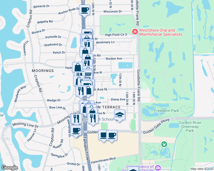 map of restaurants, bars, coffee shops, grocery stores, and more near 2665 12th Court North in Naples