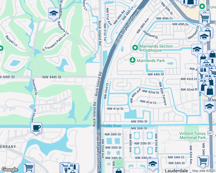 map of restaurants, bars, coffee shops, grocery stores, and more near 4220 Northwest 52nd Avenue in Lauderdale Lakes