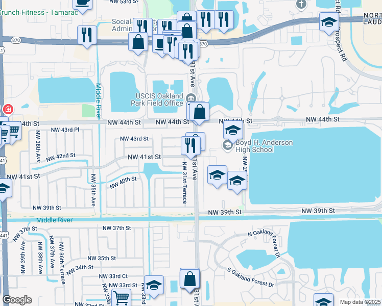 map of restaurants, bars, coffee shops, grocery stores, and more near in Lauderdale Lakes