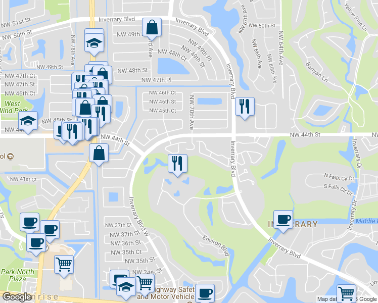 map of restaurants, bars, coffee shops, grocery stores, and more near 7050 Northwest 44th Street in Lauderhill