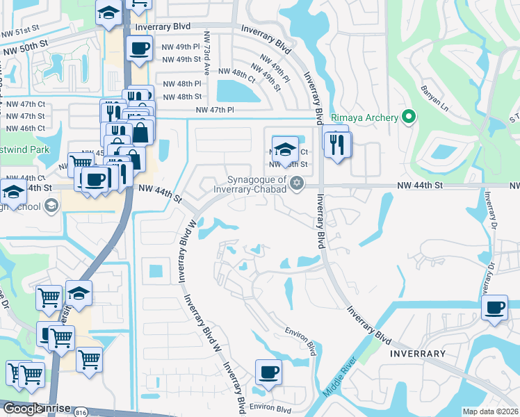 map of restaurants, bars, coffee shops, grocery stores, and more near 7050 Northwest 44th Street in Lauderhill