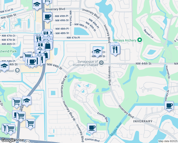 map of restaurants, bars, coffee shops, grocery stores, and more near 7050 Northwest 44th Street in Lauderhill
