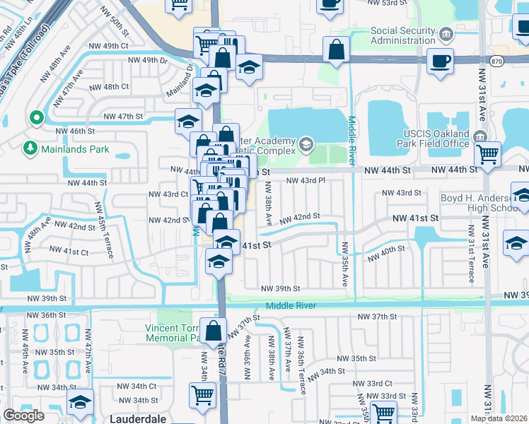 map of restaurants, bars, coffee shops, grocery stores, and more near 4249 Northwest 38th Avenue in Fort Lauderdale