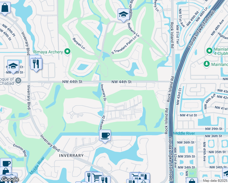 map of restaurants, bars, coffee shops, grocery stores, and more near 5800 Northwest 44th Street in Lauderhill
