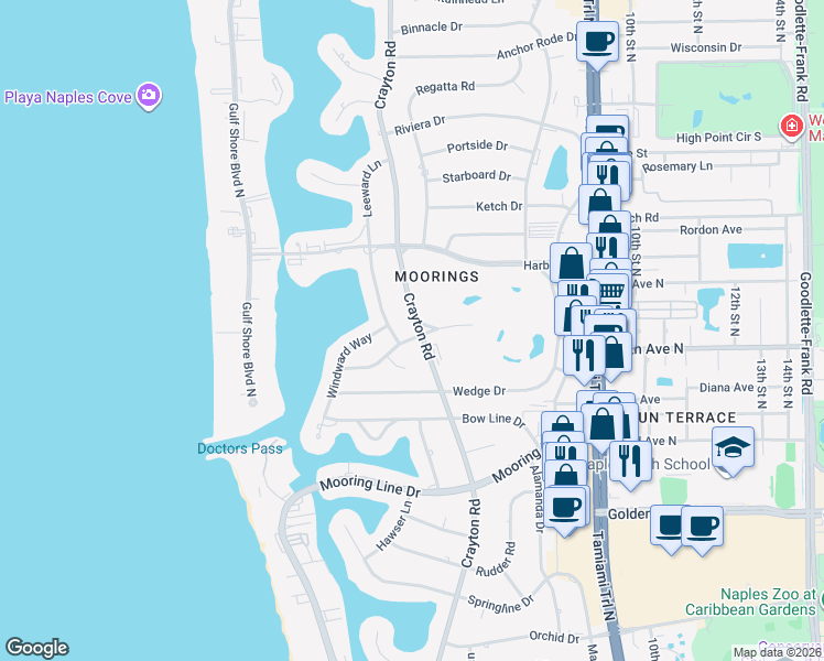 map of restaurants, bars, coffee shops, grocery stores, and more near 475 Putter Point Drive in Naples