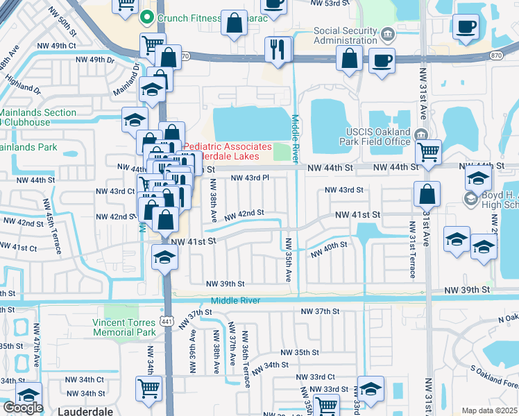map of restaurants, bars, coffee shops, grocery stores, and more near 4211 Northwest 36th Avenue in Fort Lauderdale