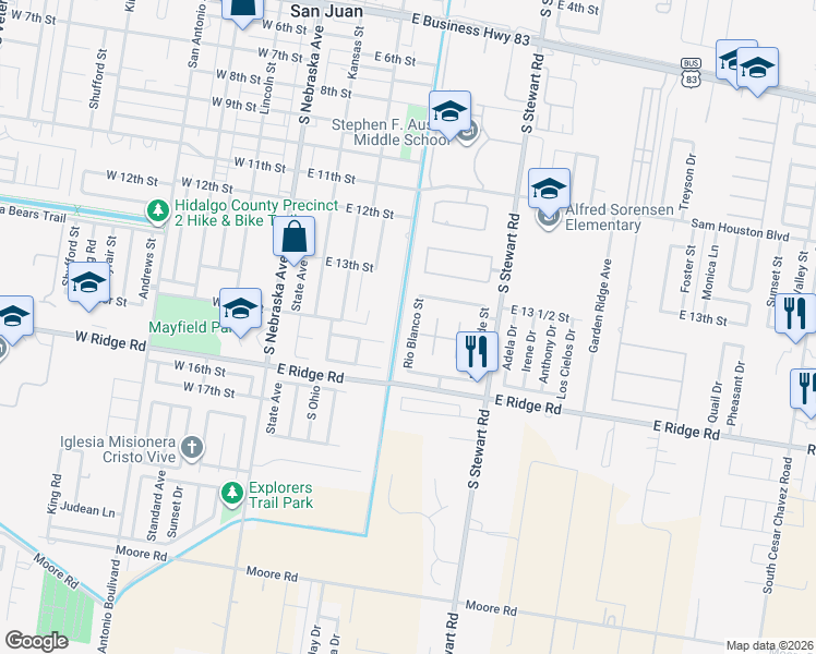 map of restaurants, bars, coffee shops, grocery stores, and more near 1400 Rio Blanco Street in San Juan
