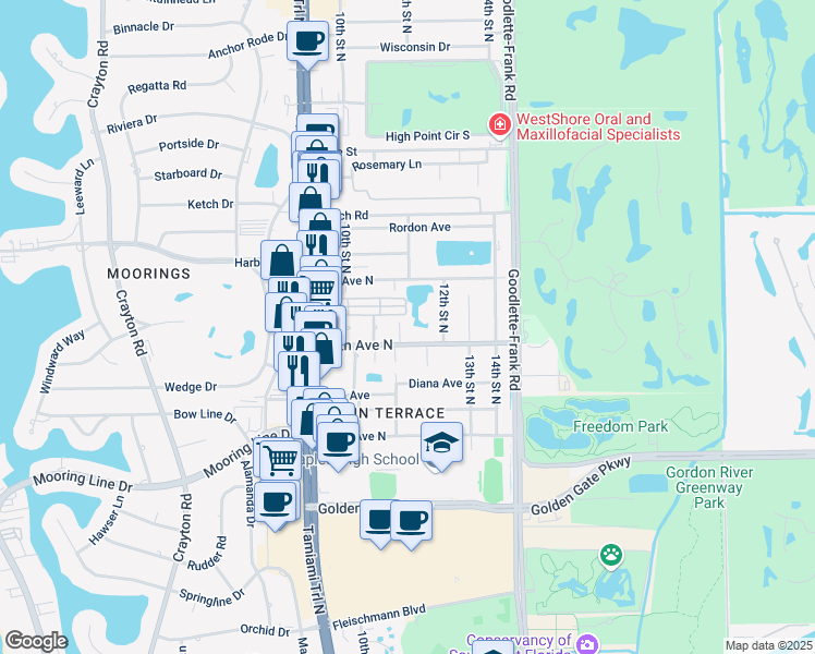 map of restaurants, bars, coffee shops, grocery stores, and more near 2665 12th Court North in Naples