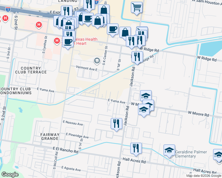 map of restaurants, bars, coffee shops, grocery stores, and more near 1309 East Yuma Avenue in McAllen