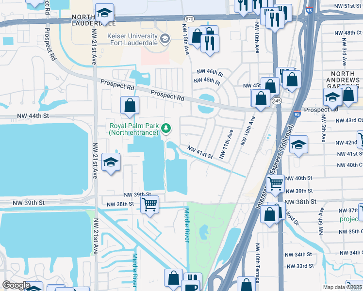 map of restaurants, bars, coffee shops, grocery stores, and more near 1500 Northwest 41st Street in Fort Lauderdale