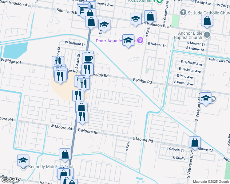 map of restaurants, bars, coffee shops, grocery stores, and more near 1310 South Dogwood Street in Pharr