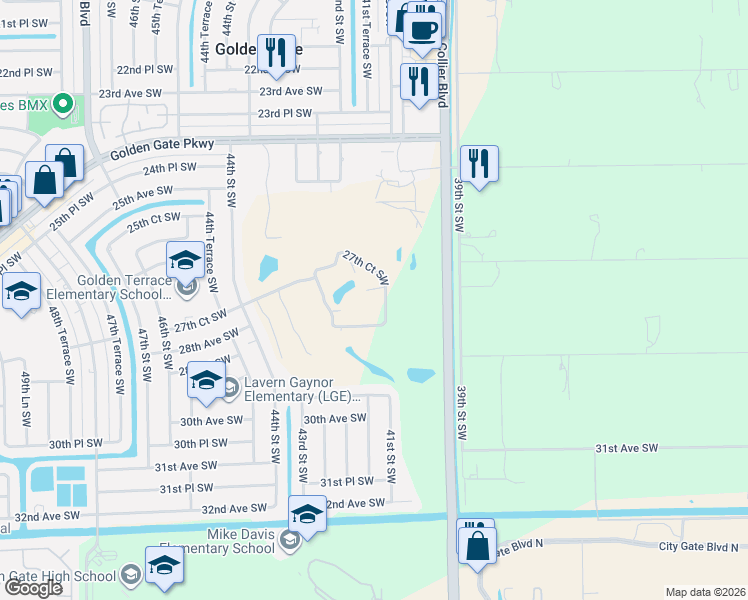 map of restaurants, bars, coffee shops, grocery stores, and more near 4299 27th Court Southwest in Naples